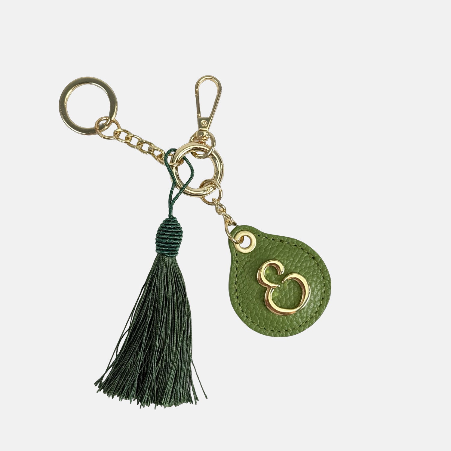 Porta chiavi Goccia con nappa e anello Pistacchio Pelle Martellata Oro