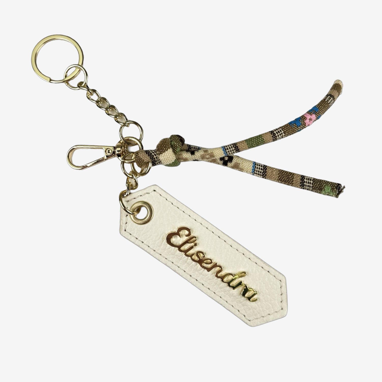 Porta chiavi Charm con corda Burro Pelle Martellata Oro