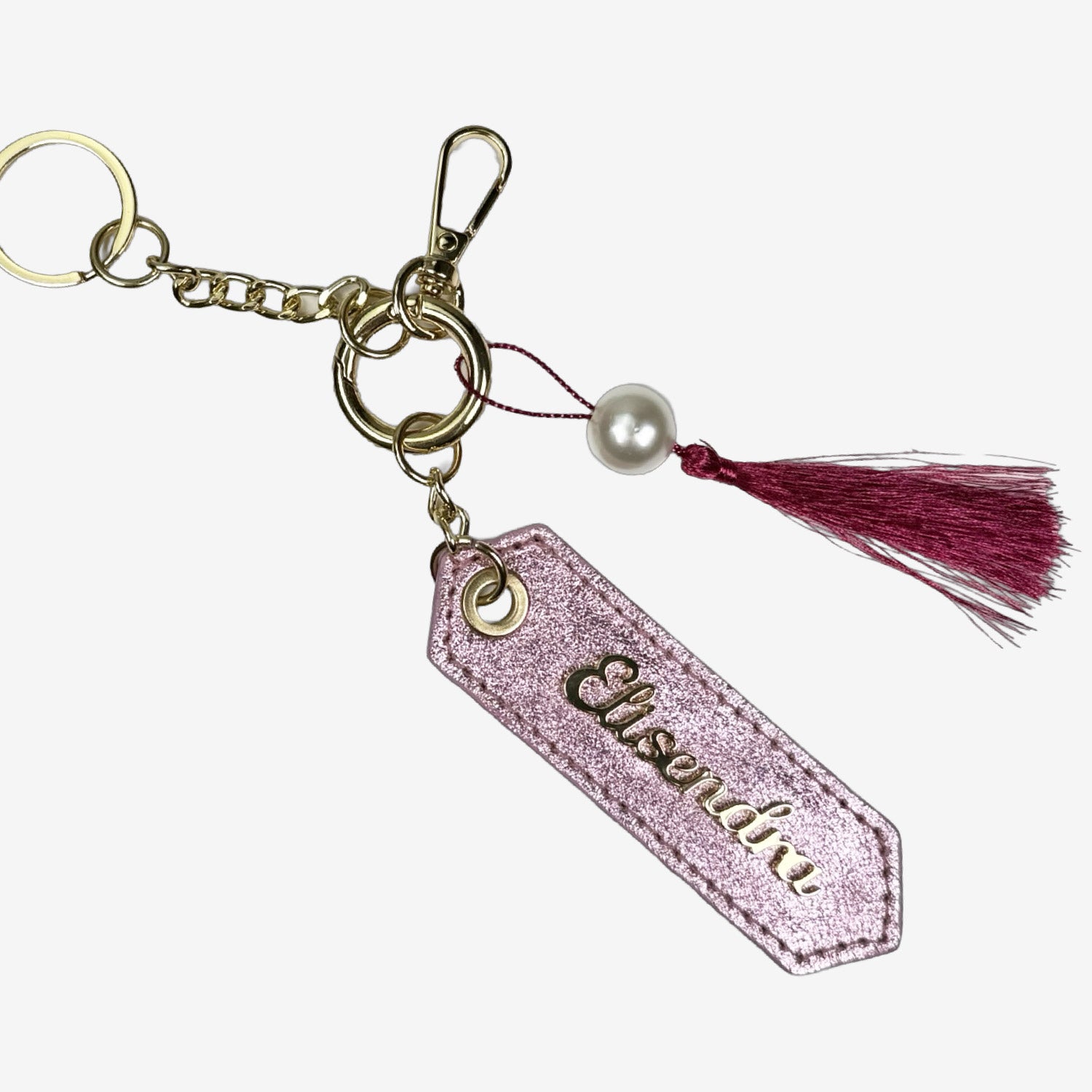 Porta chiavi Charm con perla,nappa e anello Barbie Pelle Liscia Laminata Oro