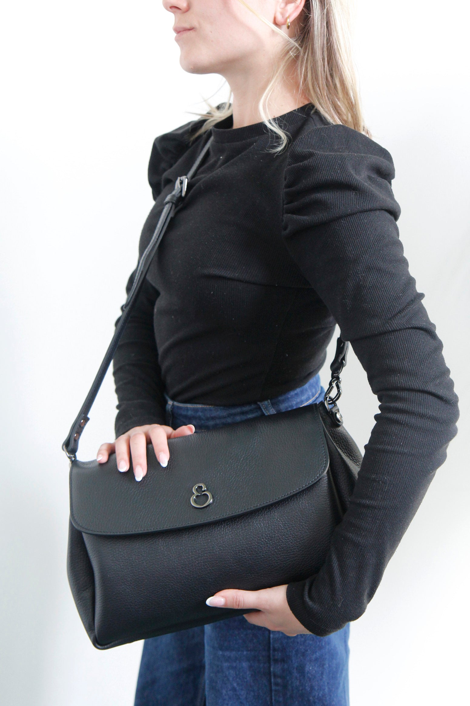 Borsa a spalla Allegra Liquirizia Pelle Martellata Dark