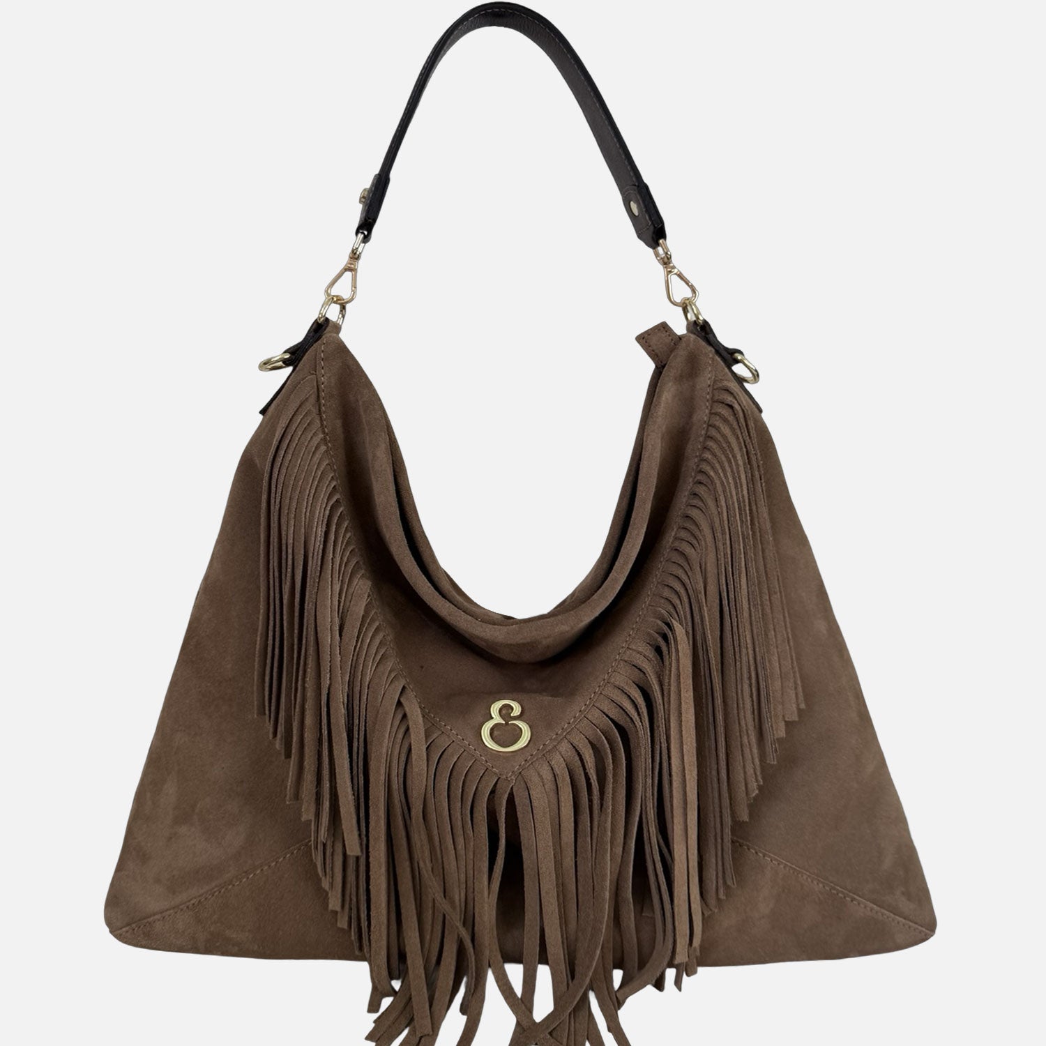 Borsa a spalla Camille Soft Taupe Pelle Camoscio Oro