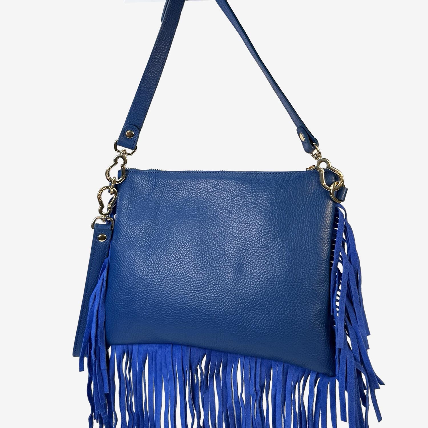 Borsa a mano Grazia Rodeo Zaffiro Pelle Martellata e Suede Oro