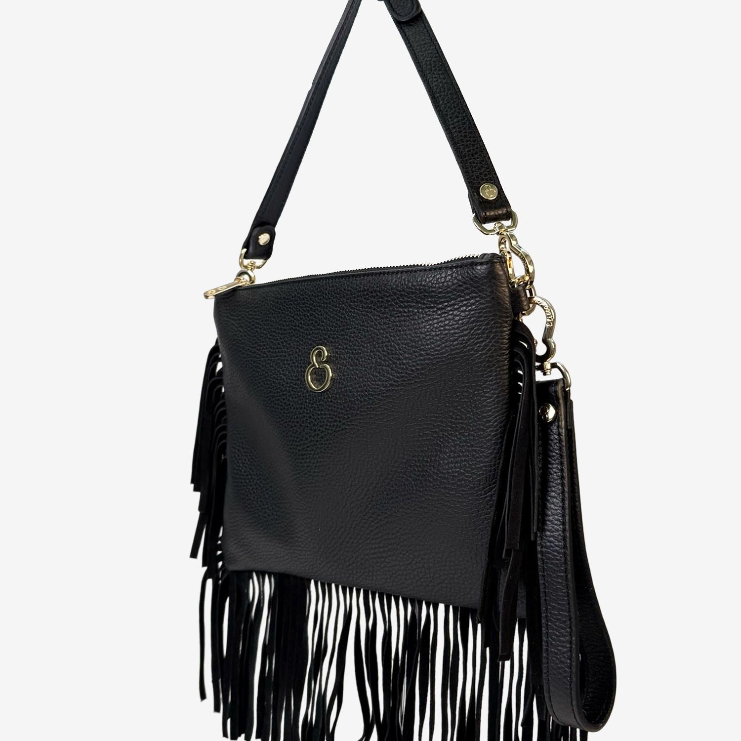 Borsa a mano Grazia Rodeo Nera Pelle Martellata e Suede Oro