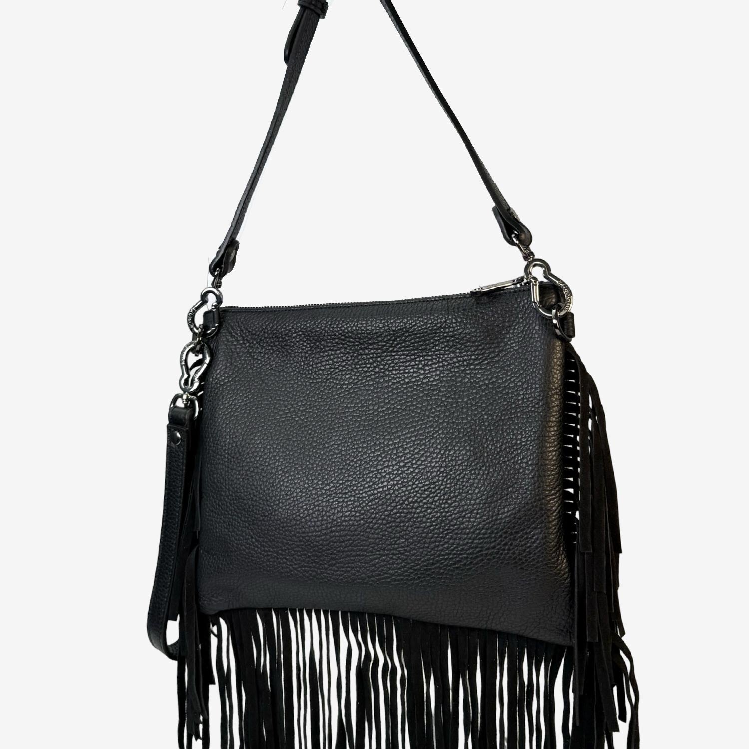 Borsa a mano Grazia Rodeo Nera Pelle Martellata e Suede Dark