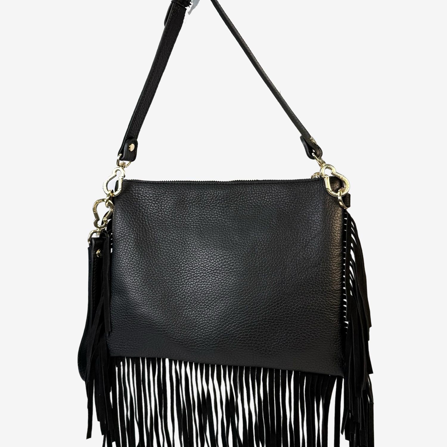 Borsa a mano Grazia Rodeo Nera Pelle Martellata e Suede Oro