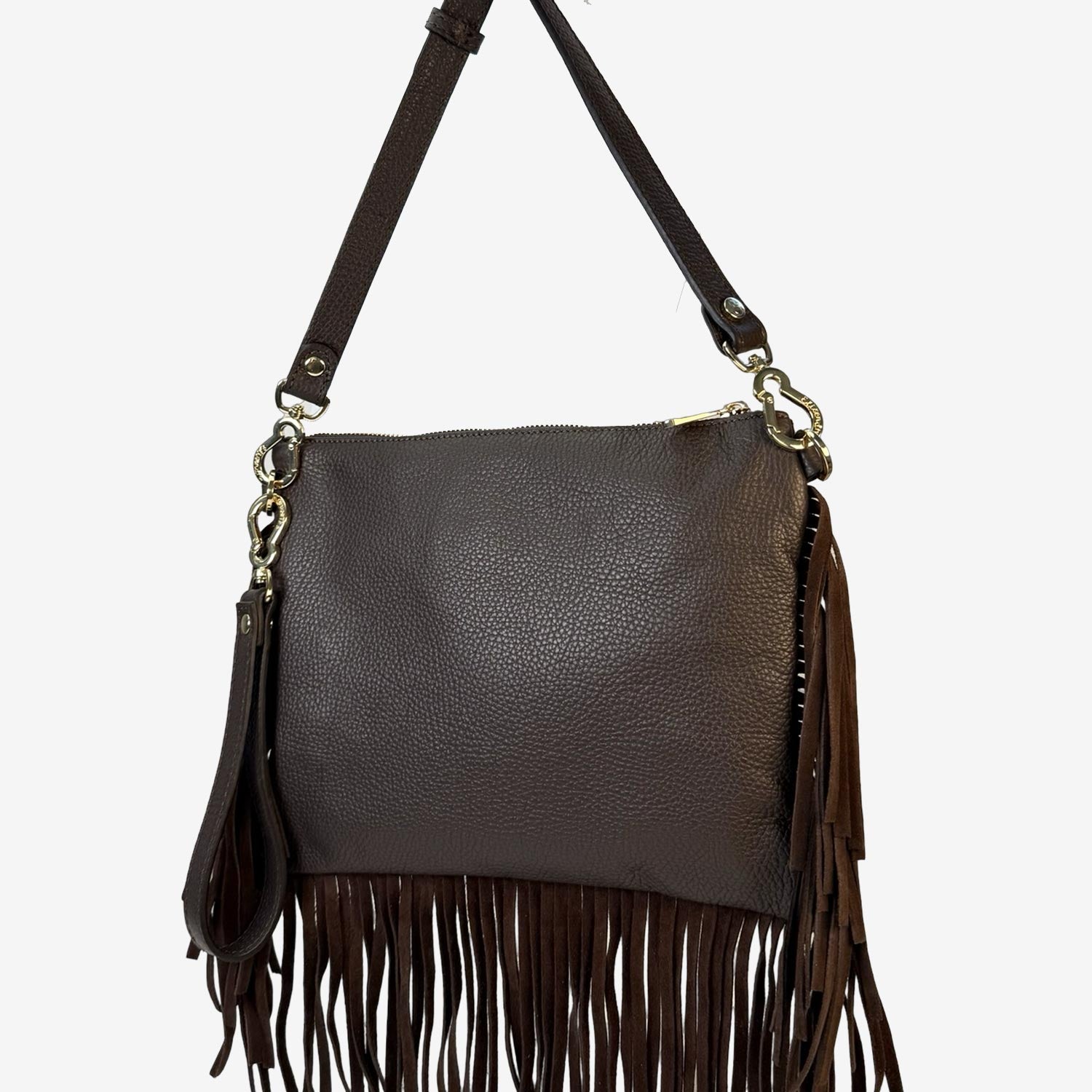 Borsa a mano Grazia Rodeo Cioccolato Pelle Martellata e Suede Oro