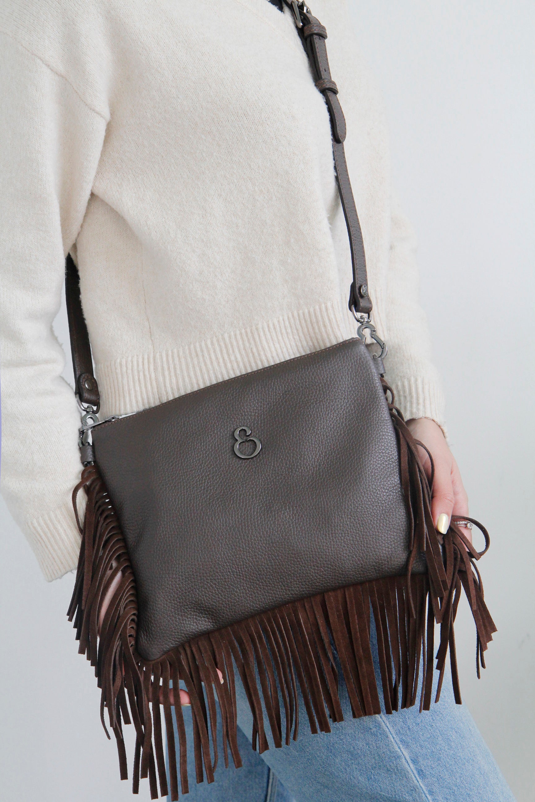 Borsa a mano Grazia Rodeo Cioccolato Pelle Martellata e Suede Dark