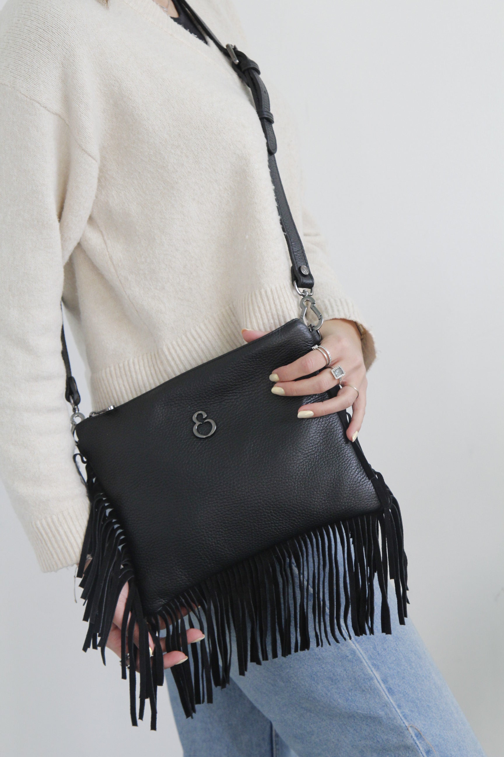Borsa a mano Grazia Rodeo Nera Pelle Martellata e Suede Dark