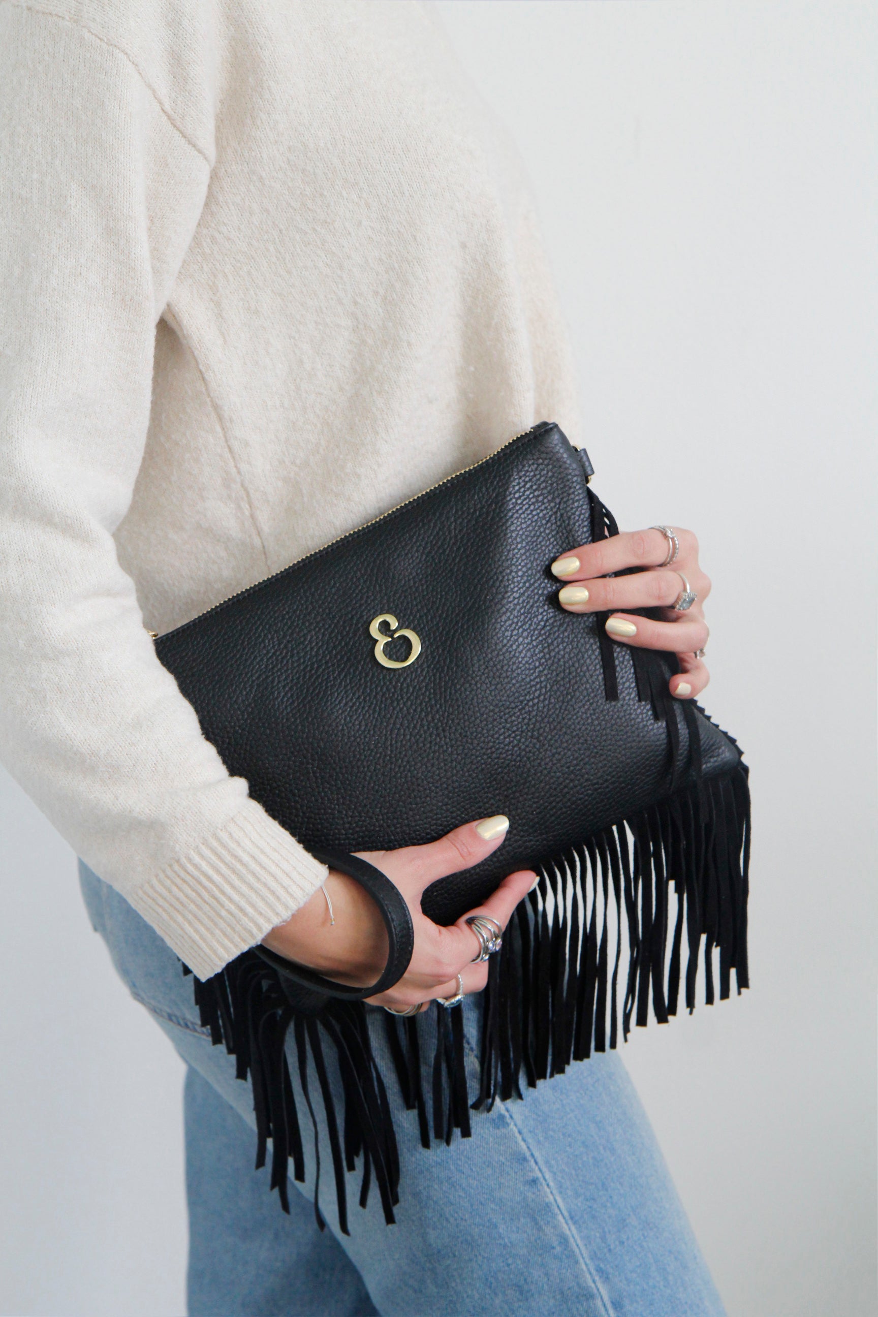 Borsa a mano Grazia Rodeo Nera Pelle Martellata e Suede Oro