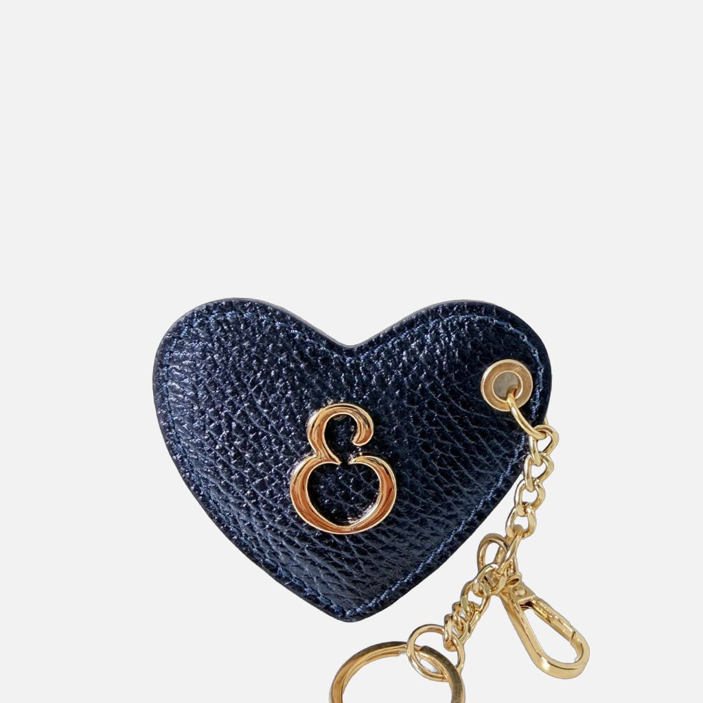 Porta Chiavi Love Blu Notte Laminato Pelle Martellata Oro - Elisendra®