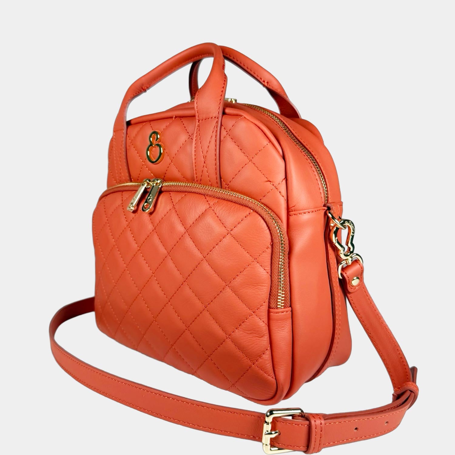 Borsa a spalla Megane Matelasse Papaya Pelle Liscia Matelassé Oro