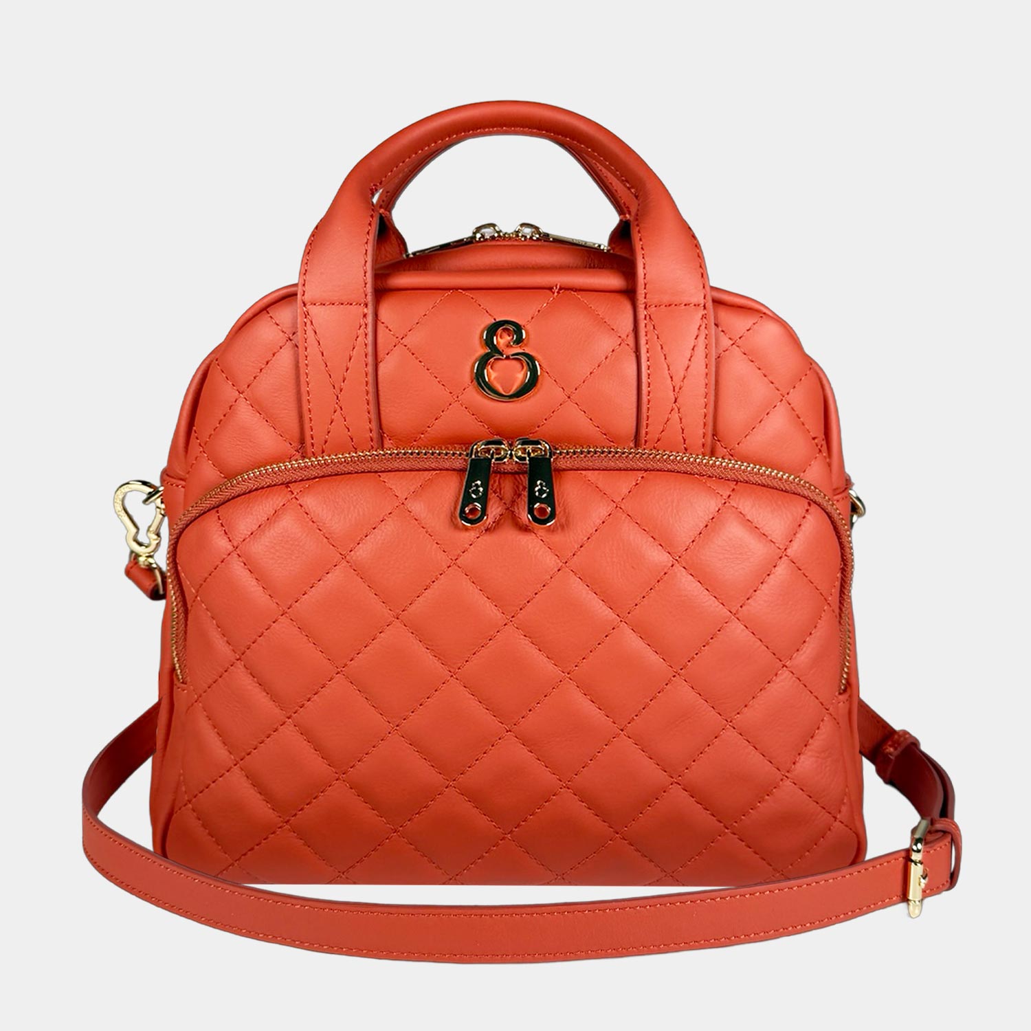Borsa a spalla Megane Matelasse Papaya Pelle Liscia Matelassé Oro
