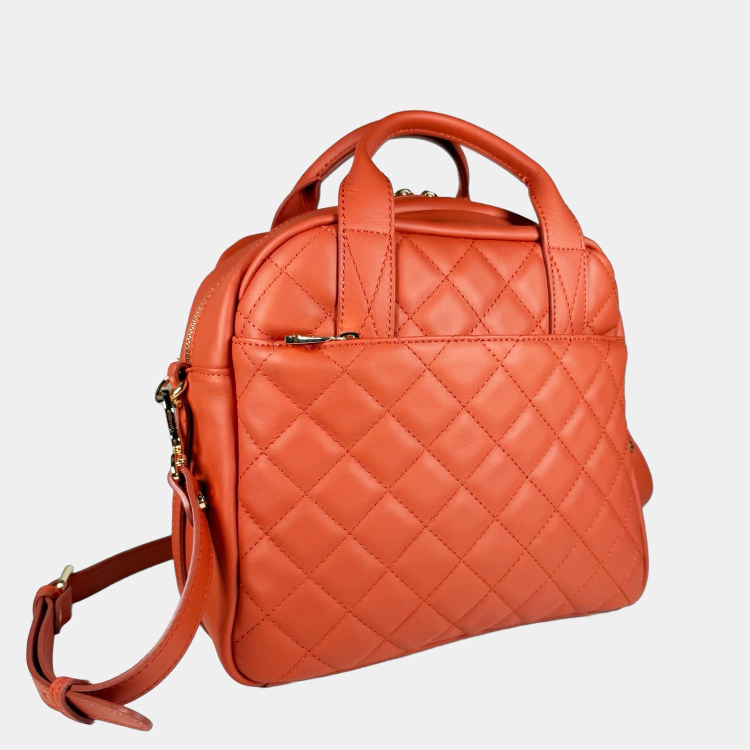 Borsa a spalla Megane Matelasse Papaya Pelle Liscia Matelassé Oro