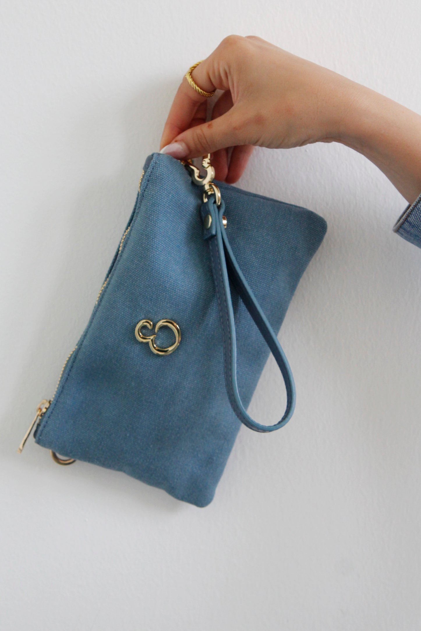 Mini-Case Light Blu Canvas Oro