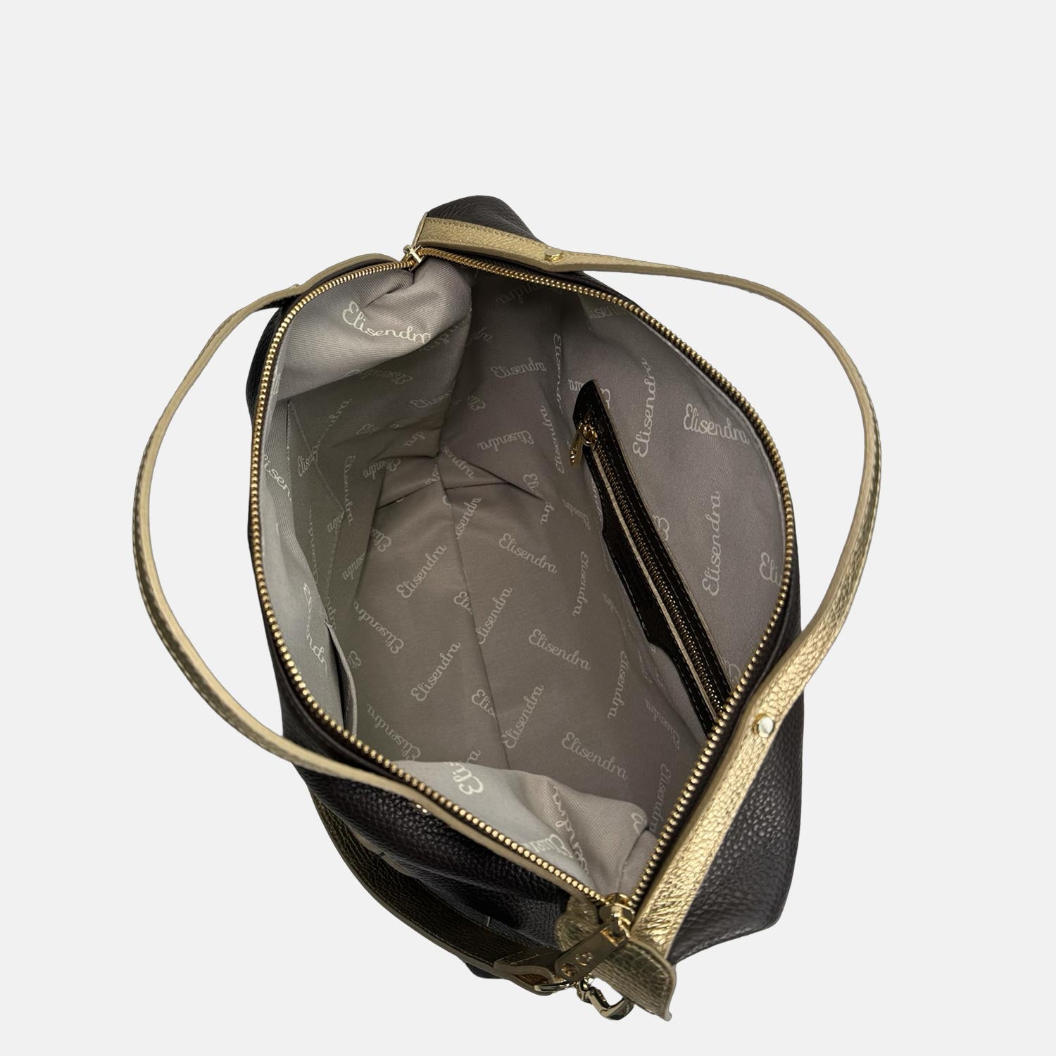 Borsa a spalla Mini City Cioccolato Pelle Martellata Oro