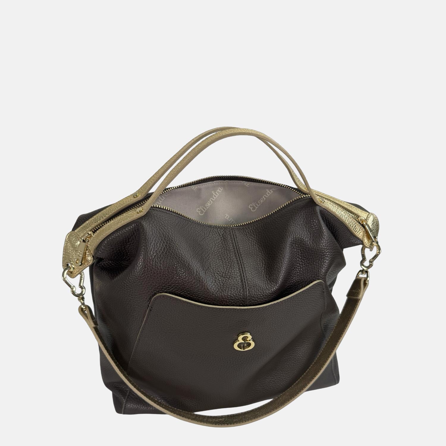 Borsa a spalla Mini City Cioccolato Pelle Martellata Oro