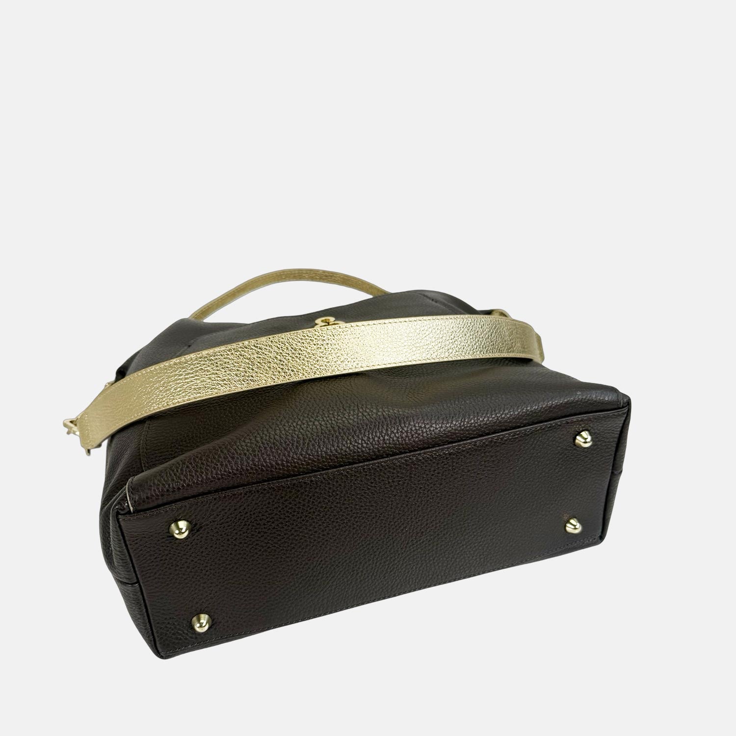 Borsa a spalla Mini City Cioccolato Pelle Martellata Oro
