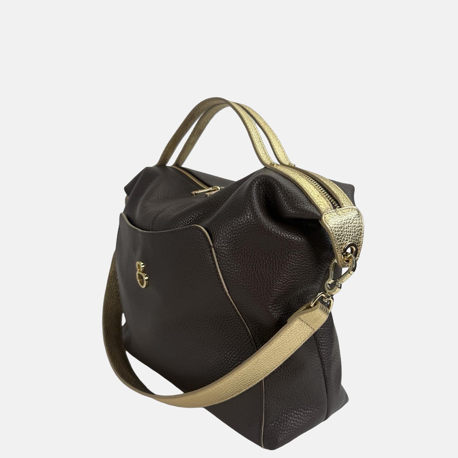 Borsa a spalla Mini City Cioccolato Pelle Martellata Oro