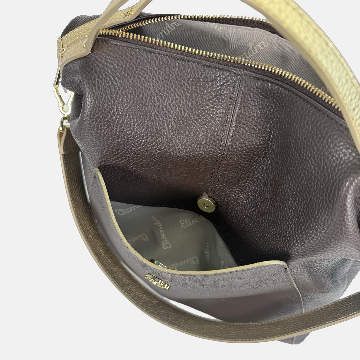 Borsa a spalla Mini City Cioccolato Pelle Martellata Oro