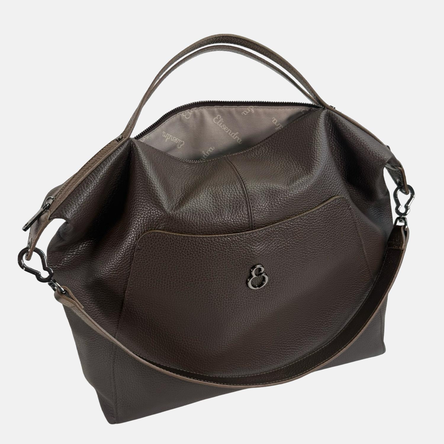 Borsa a spalla City Cioccolato Pelle Martellata Dark
