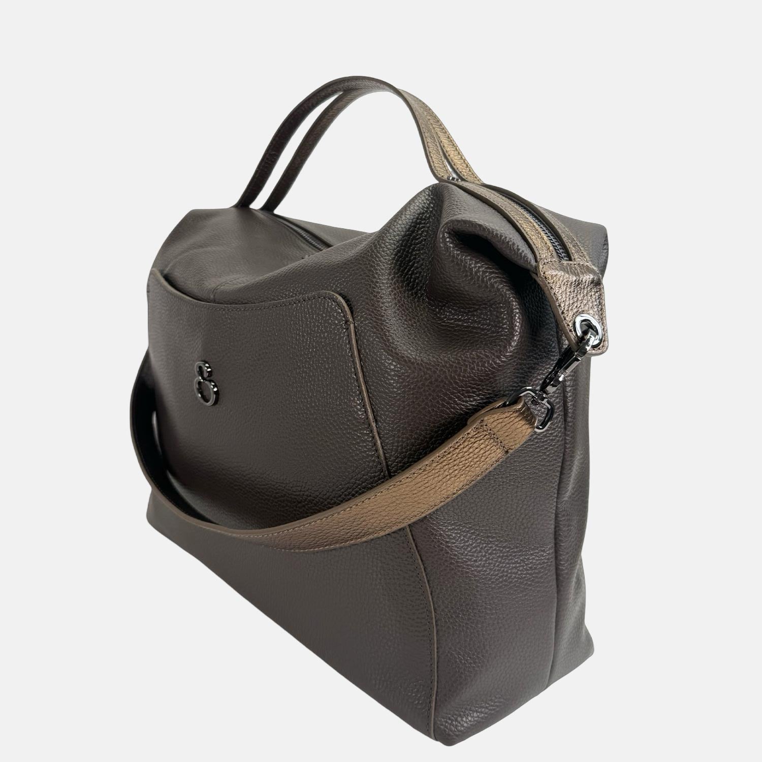 Borsa a spalla City Cioccolato Pelle Martellata Dark