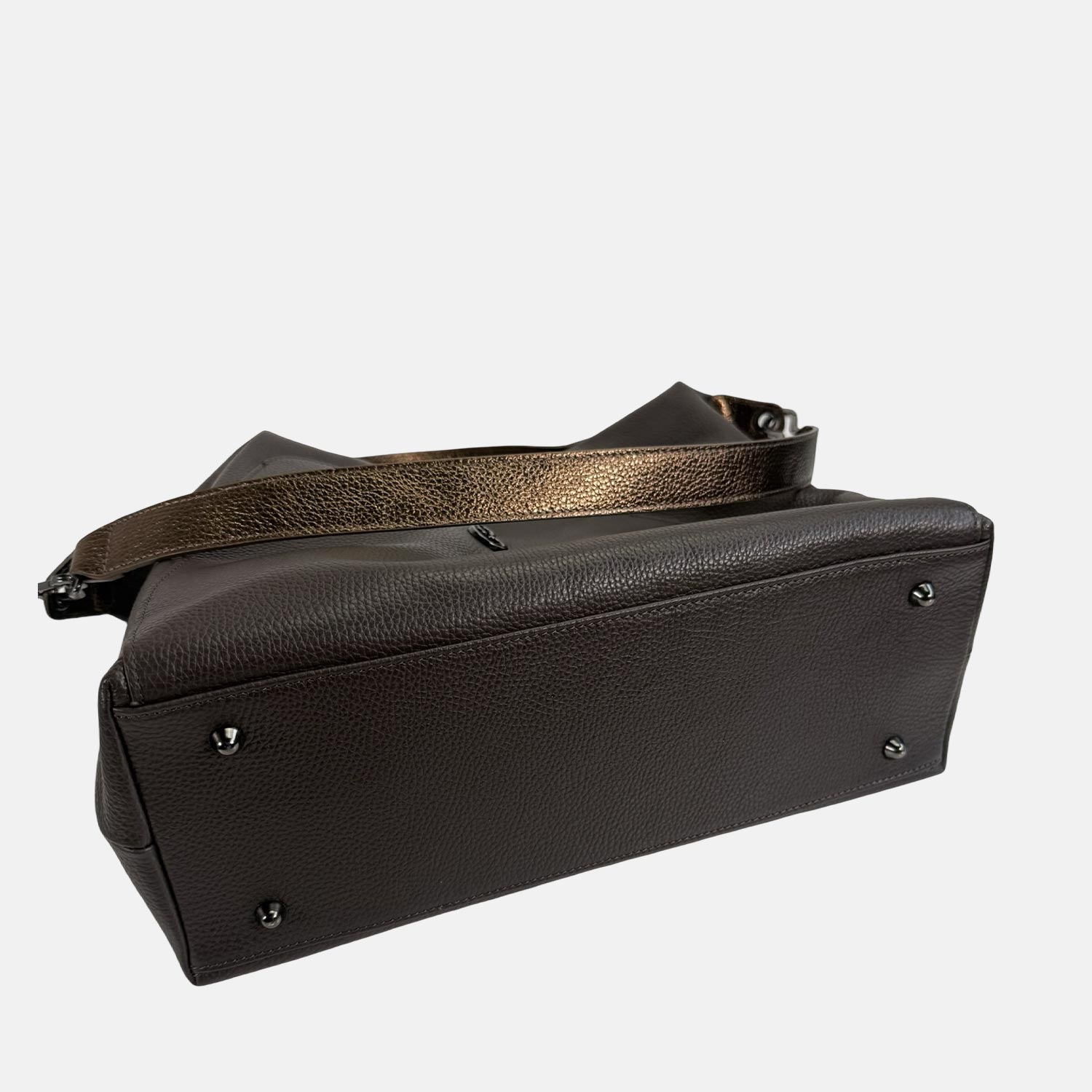 Borsa a spalla City Cioccolato Pelle Martellata Dark