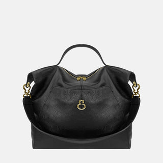 Borsa a spalla City Nero Pelle Martellata Oro
