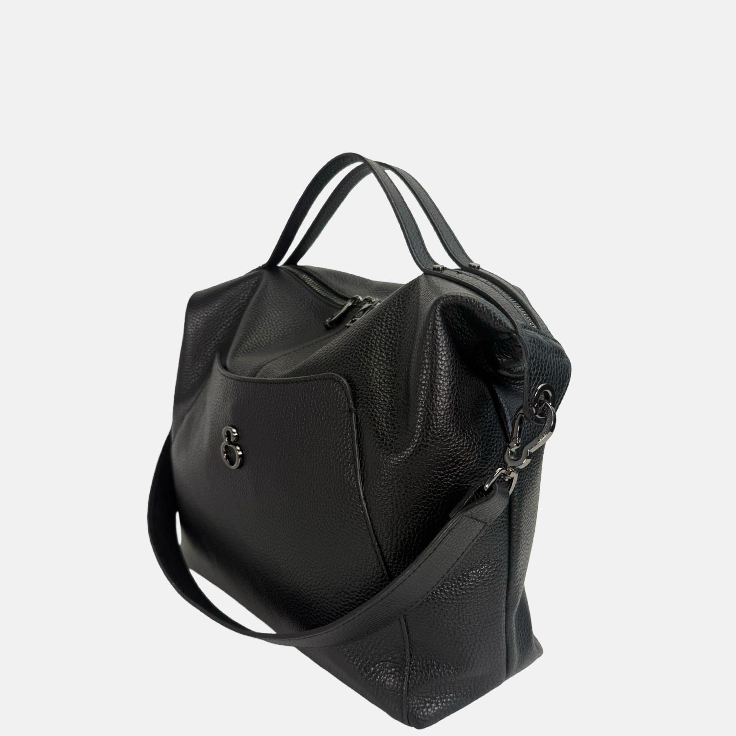 Borsa a spalla Mini City Nero Pelle Martellata Dark