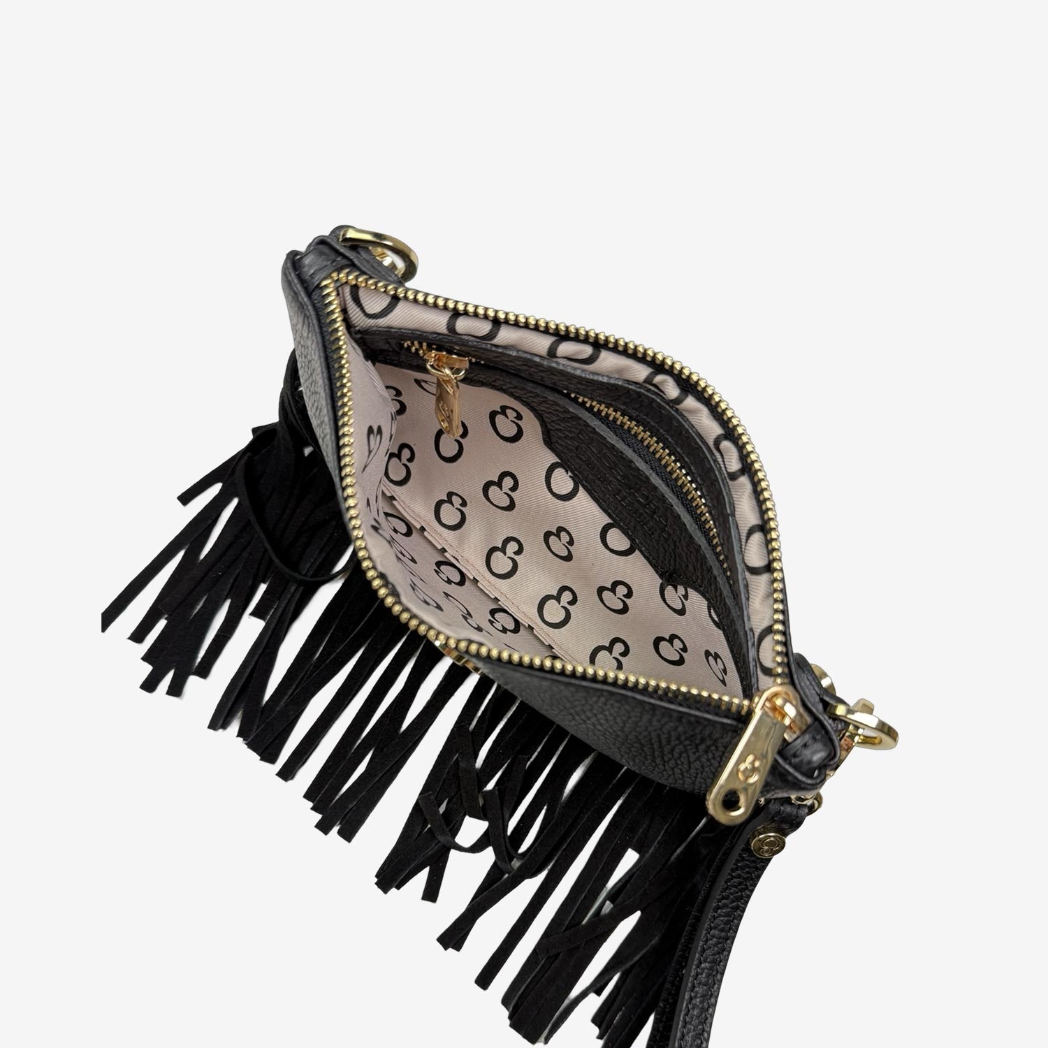 Borsa a mano Mini Grace Rodeo Nero Pelle Martellata e Suede Oro