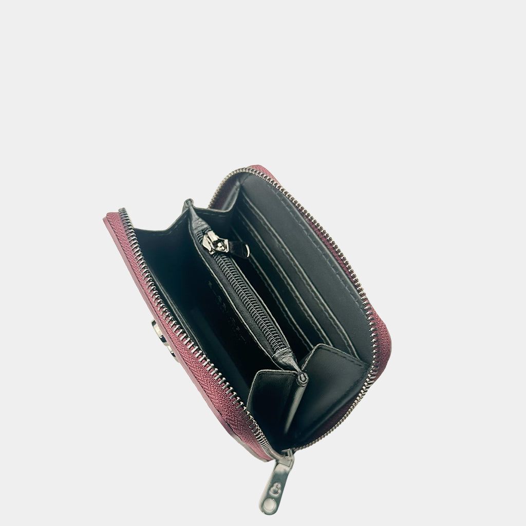 Mini Raya Wallet Burgundy Hammered Leather Dark