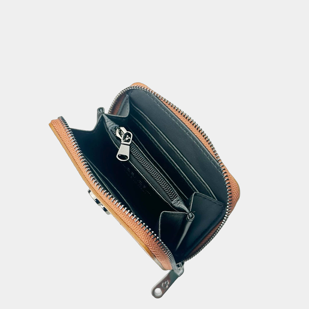 Mini Raya Wallet Caramel Hammered Leather Dark