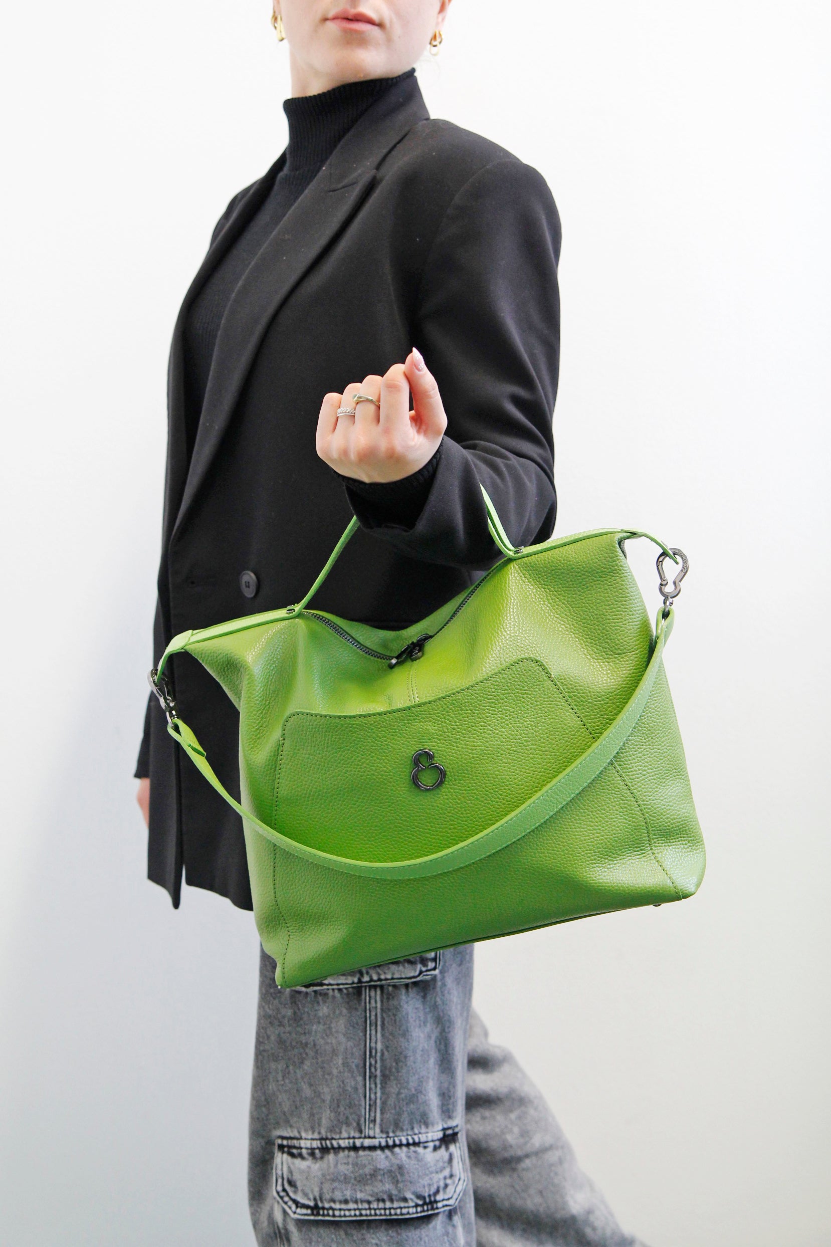 Borsa a spalla Mini City Pistacchio Pelle Martellata Dark
