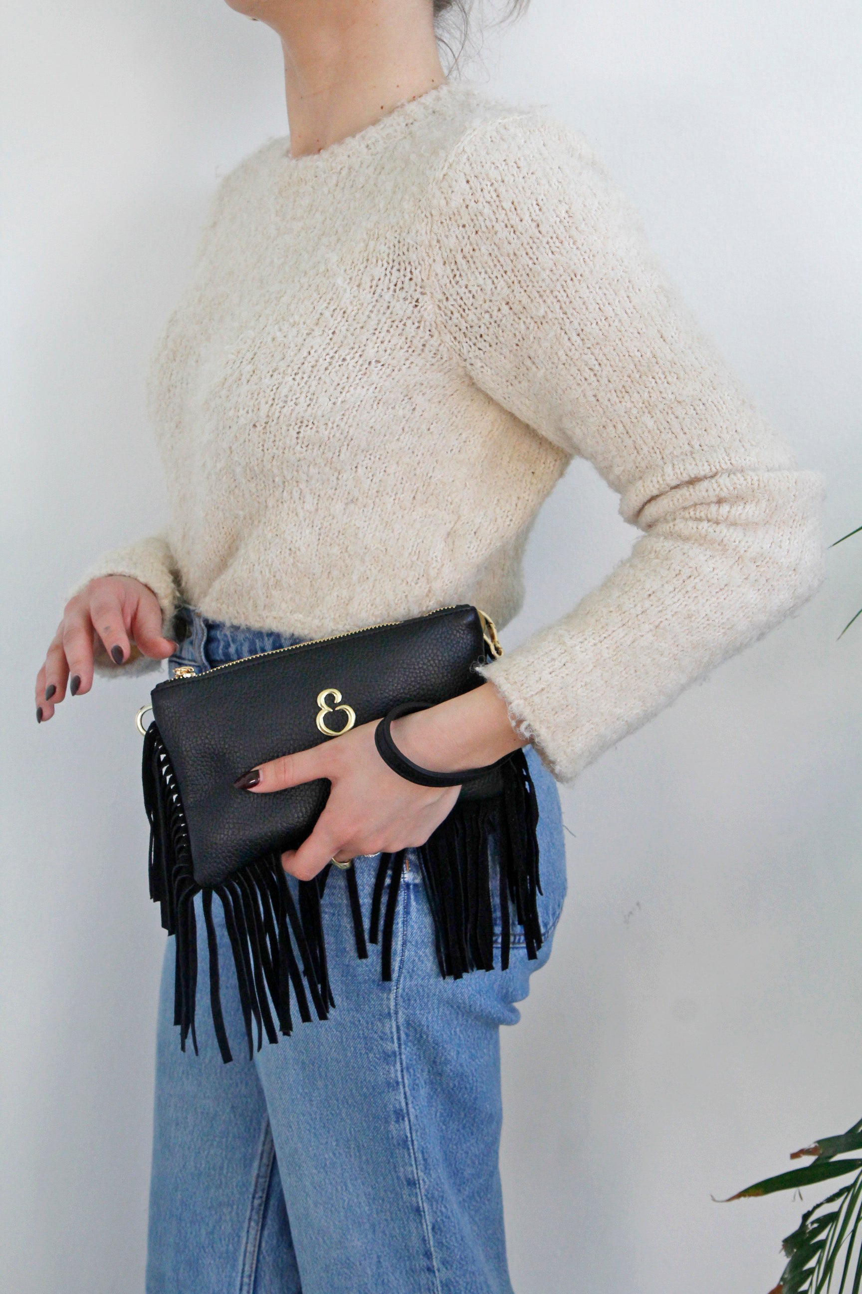 Borsa a mano Mini Grace Rodeo Nero Pelle Martellata e Suede Oro