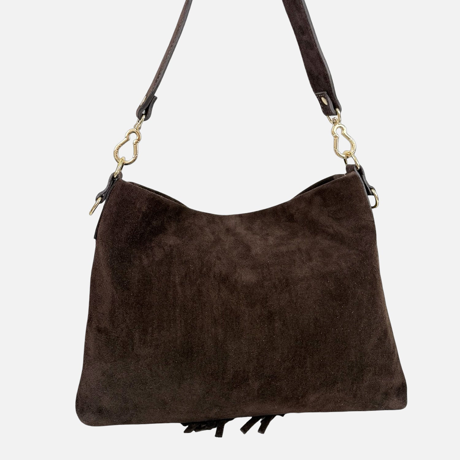 Borsa a Spalla Ameliè Cioccolato Pelle Camoscio Oro