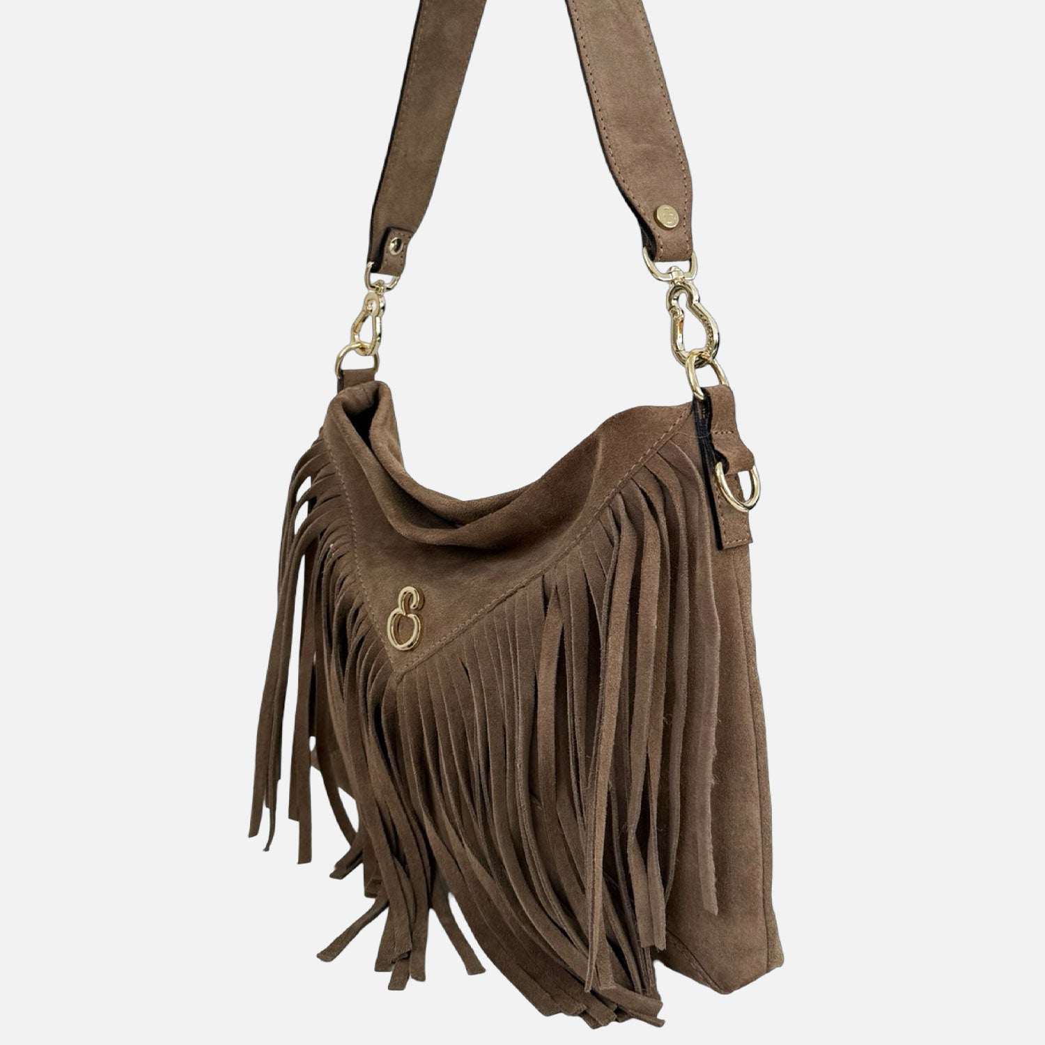 Borsa a Spalla Ameliè Soft Taupe Pelle Camoscio Oro