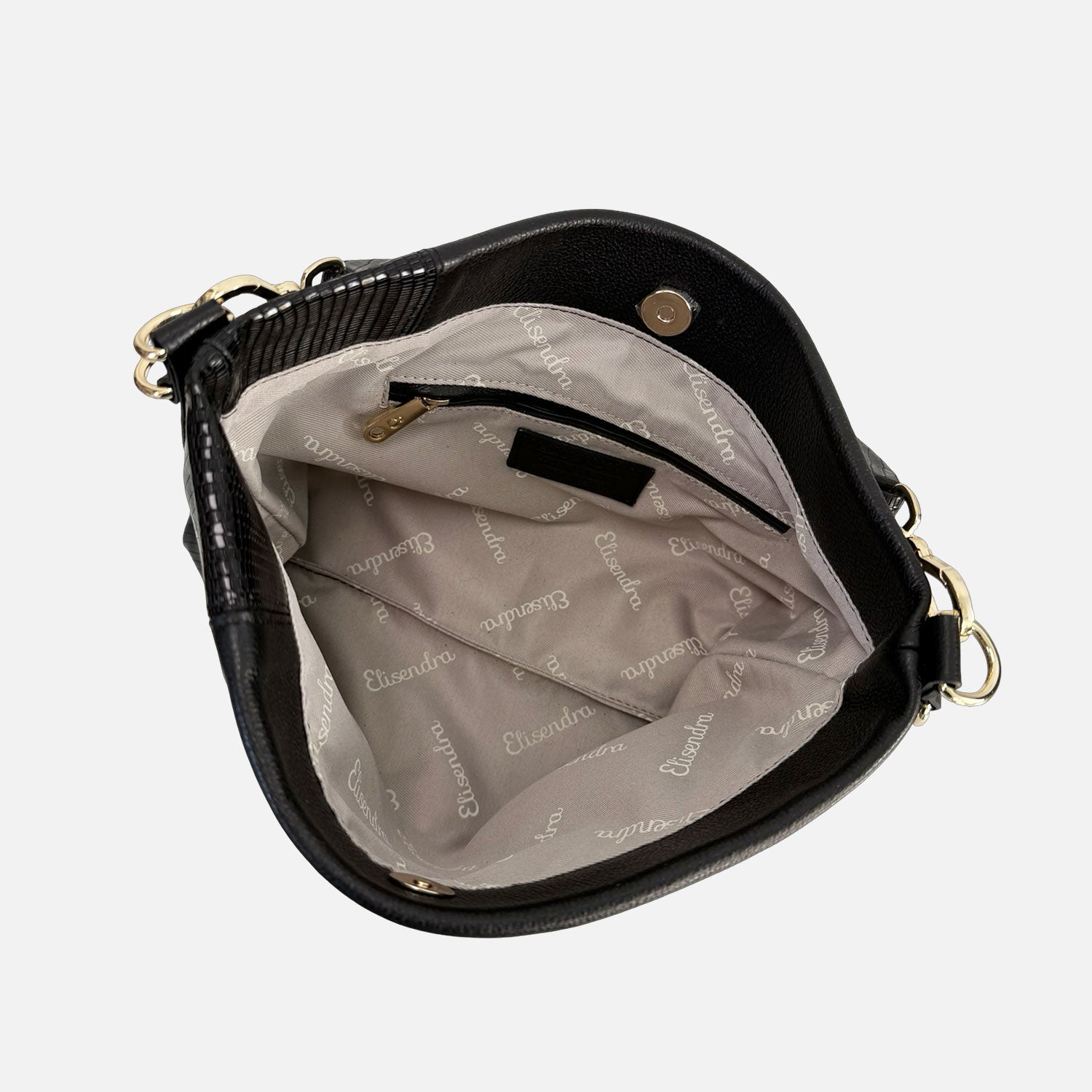 Borsa a mano Monè Nero Pelle liscia con dettaglio pelle stampa lucertolina nera Oro