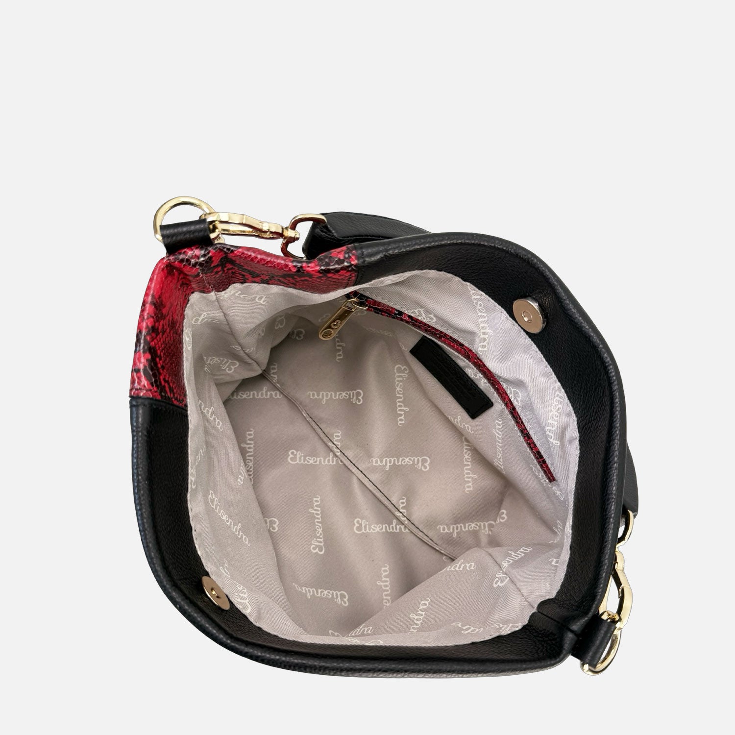 Borsa a mano Monè Nero Pelle liscia con dettaglio pelle stampa pitonata rossa Oro