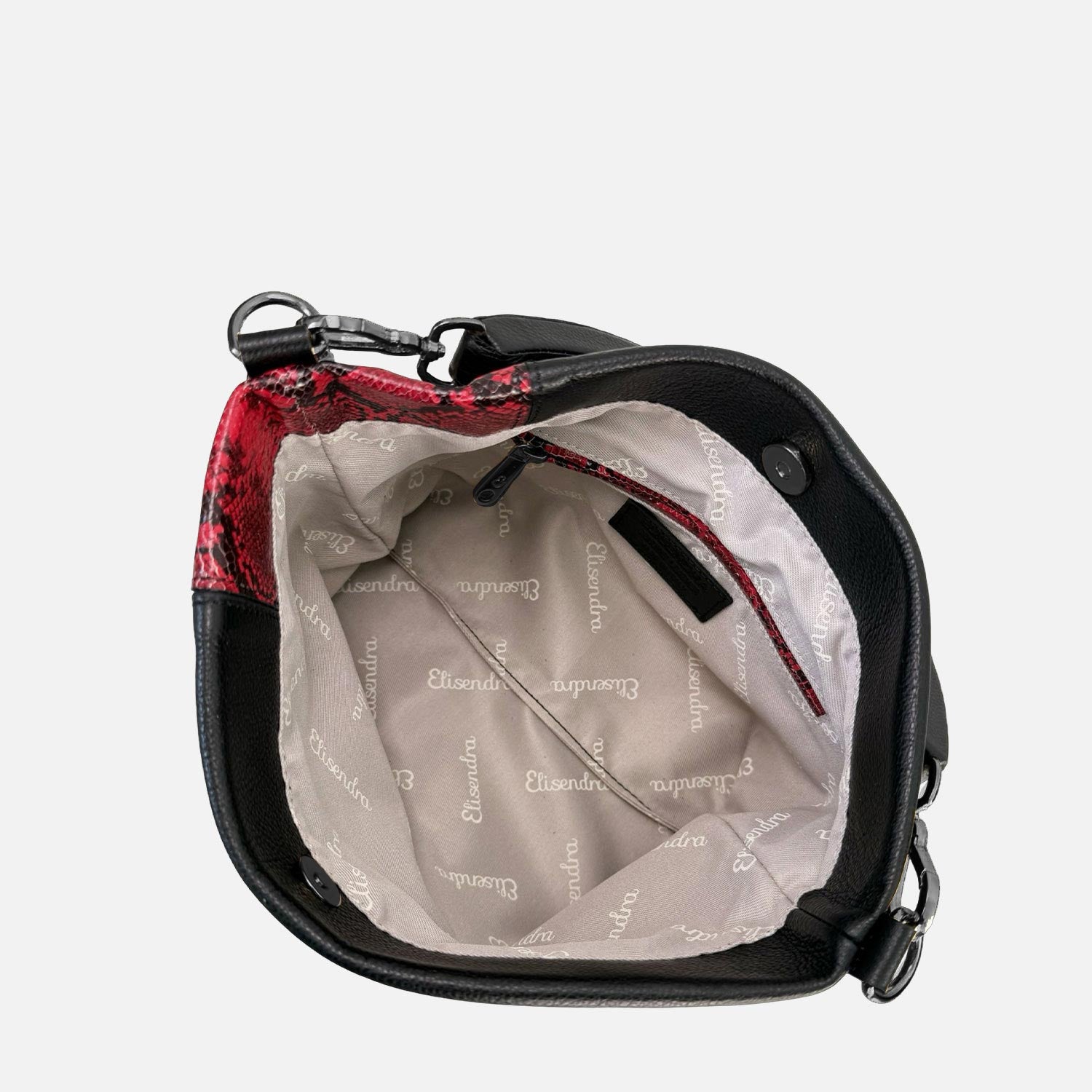 Borsa a mano Monè Nero Pelle liscia con dettaglio pelle stampa pitonata rossa Dark