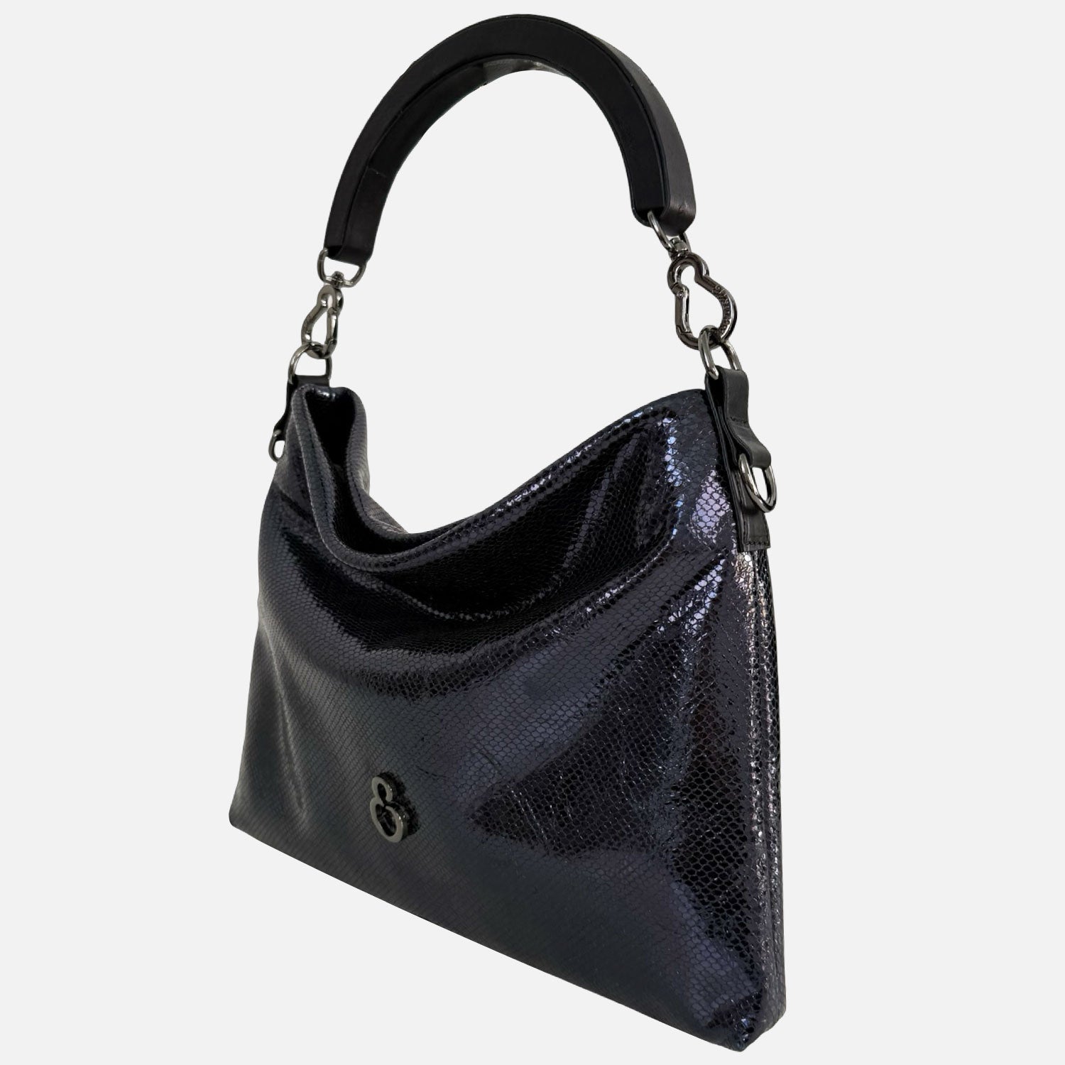 Borsa a mano Monè Blu Pelle Stampa Pitoncino laminato Dark