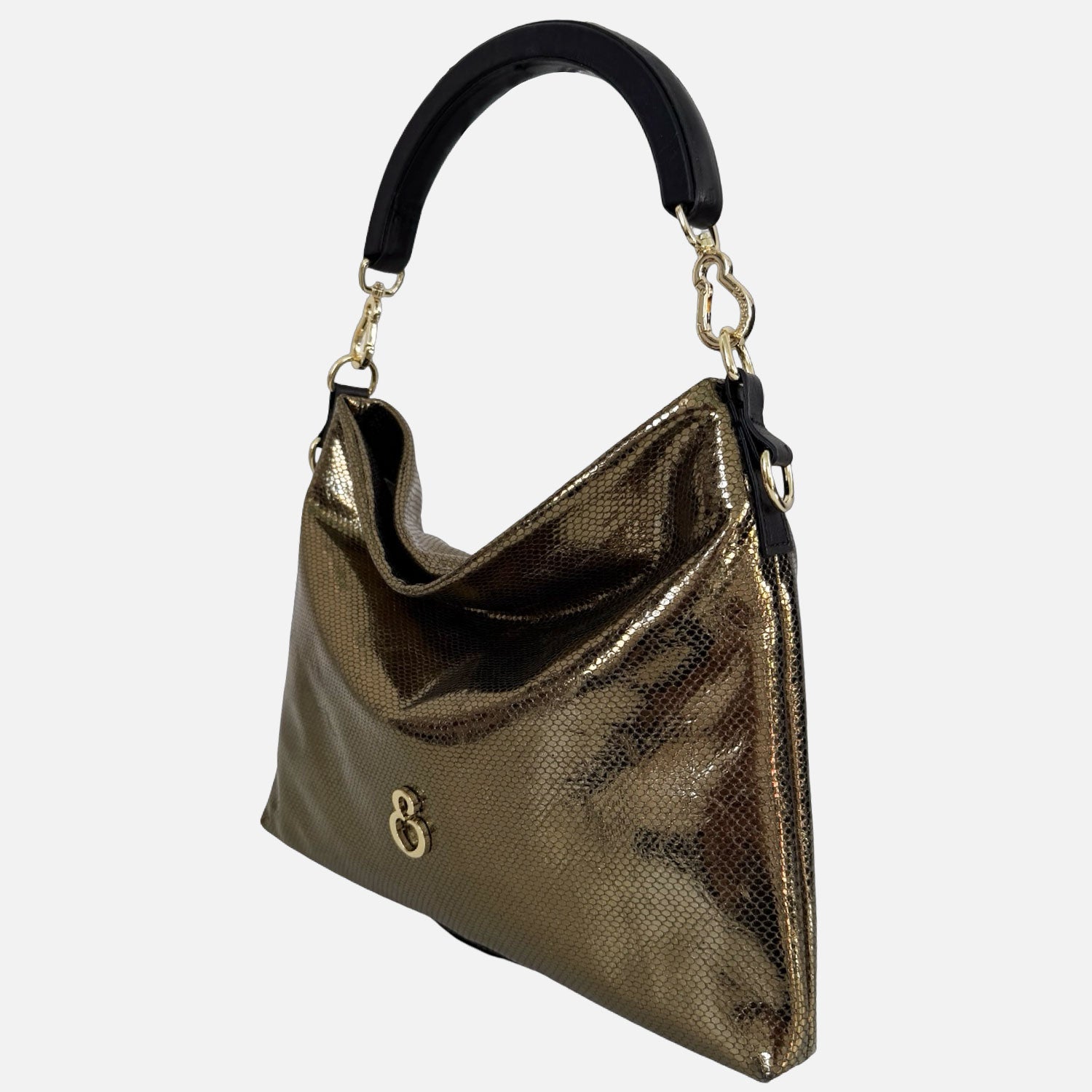 Borsa a mano Monè Oro Pelle Stampa Pitoncino laminato Oro