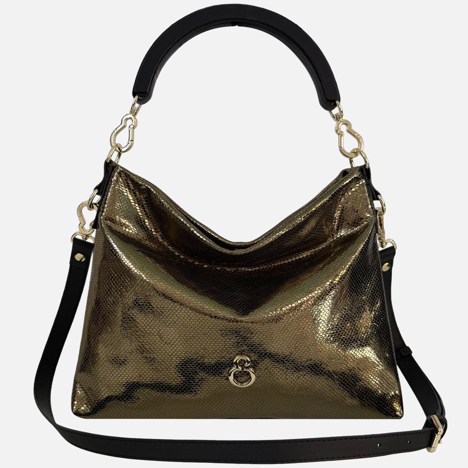 Borsa a mano Monè Oro Pelle Stampa Pitoncino laminato Oro