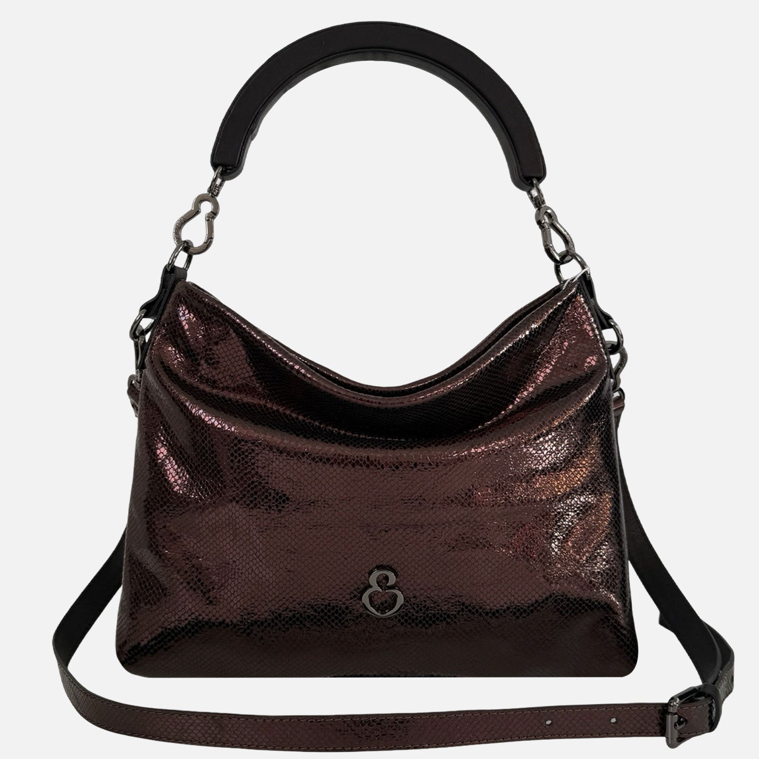 Borsa a mano Monè Rame Pelle Stampa Pitoncino laminato Dark