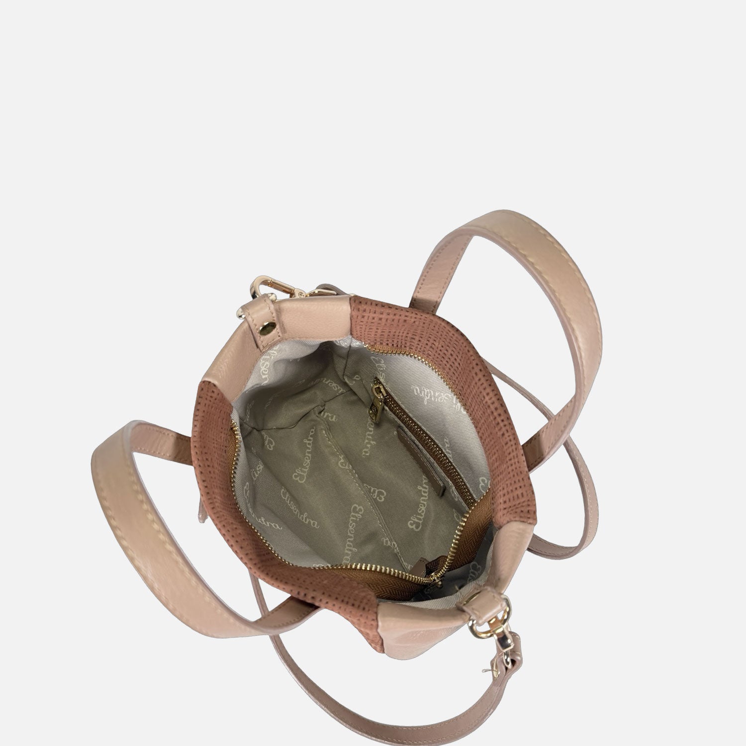 Borsa a mano Novella Mini Texture Intrecciata Cacao Oro