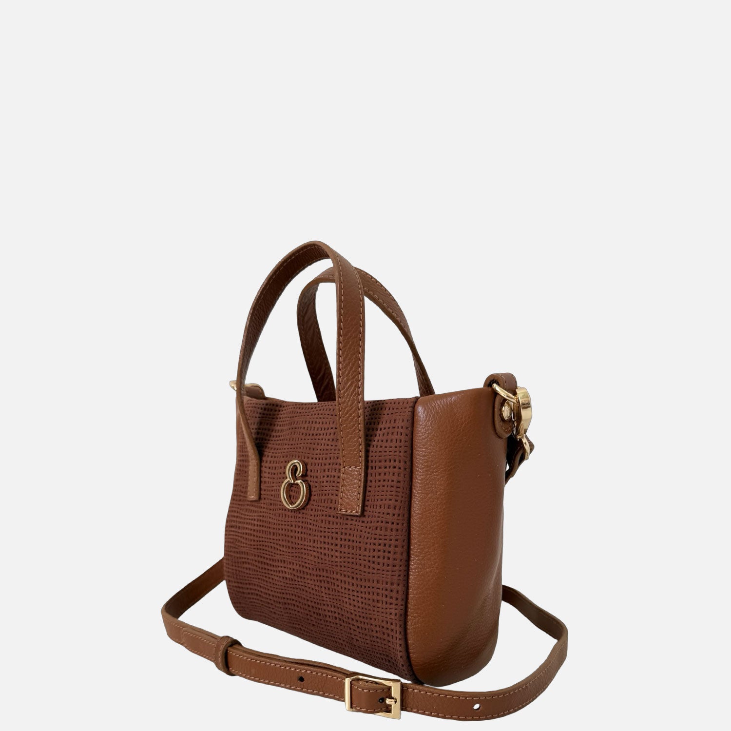Borsa a mano Novella Mini Texture Intrecciata Cacao Cuoio Oro - Elisendra®