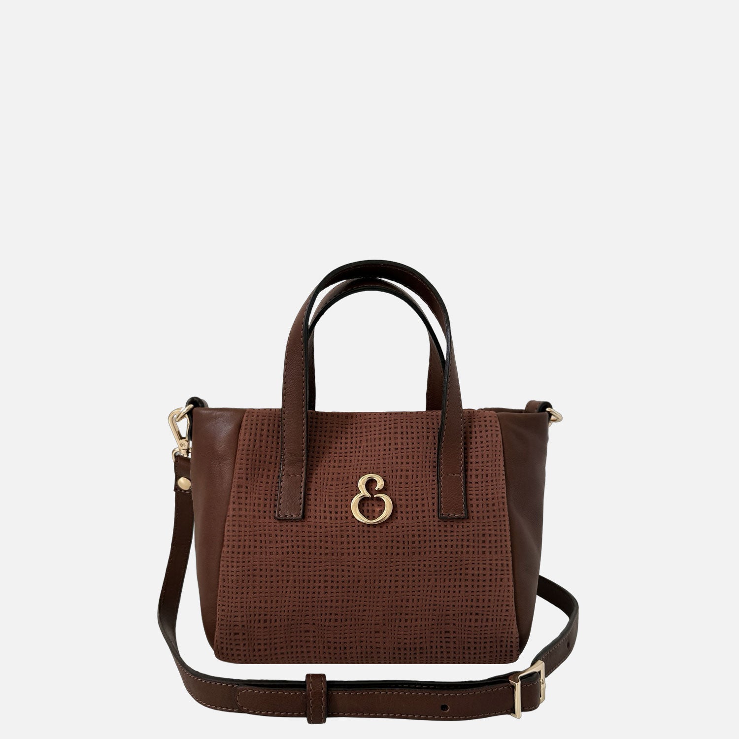 Borsa a mano Novella Mini Texture Intrecciata Cacao Bruciato Oro - Elisendra®