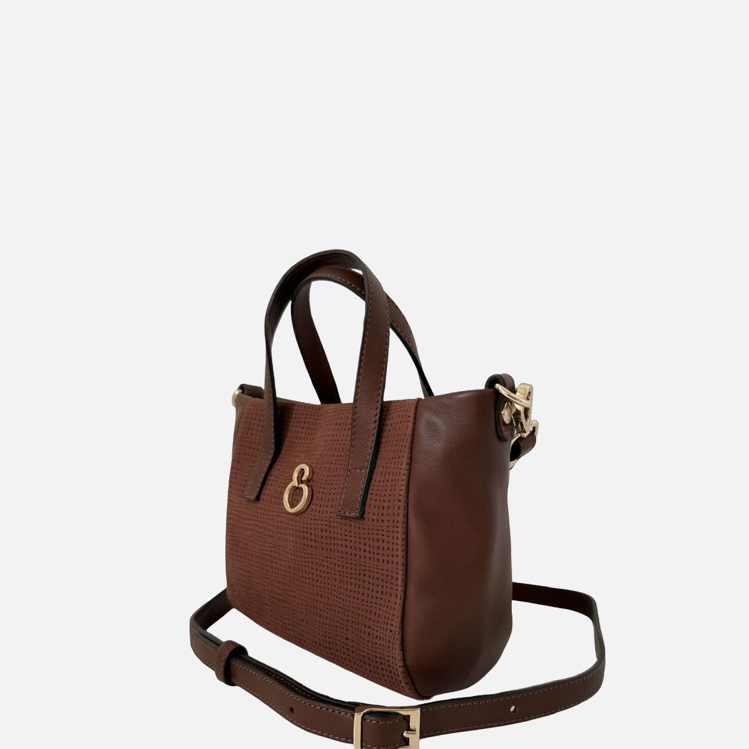 Borsa a mano Novella Mini Texture Intrecciata Cacao Bruciato Oro - Elisendra®