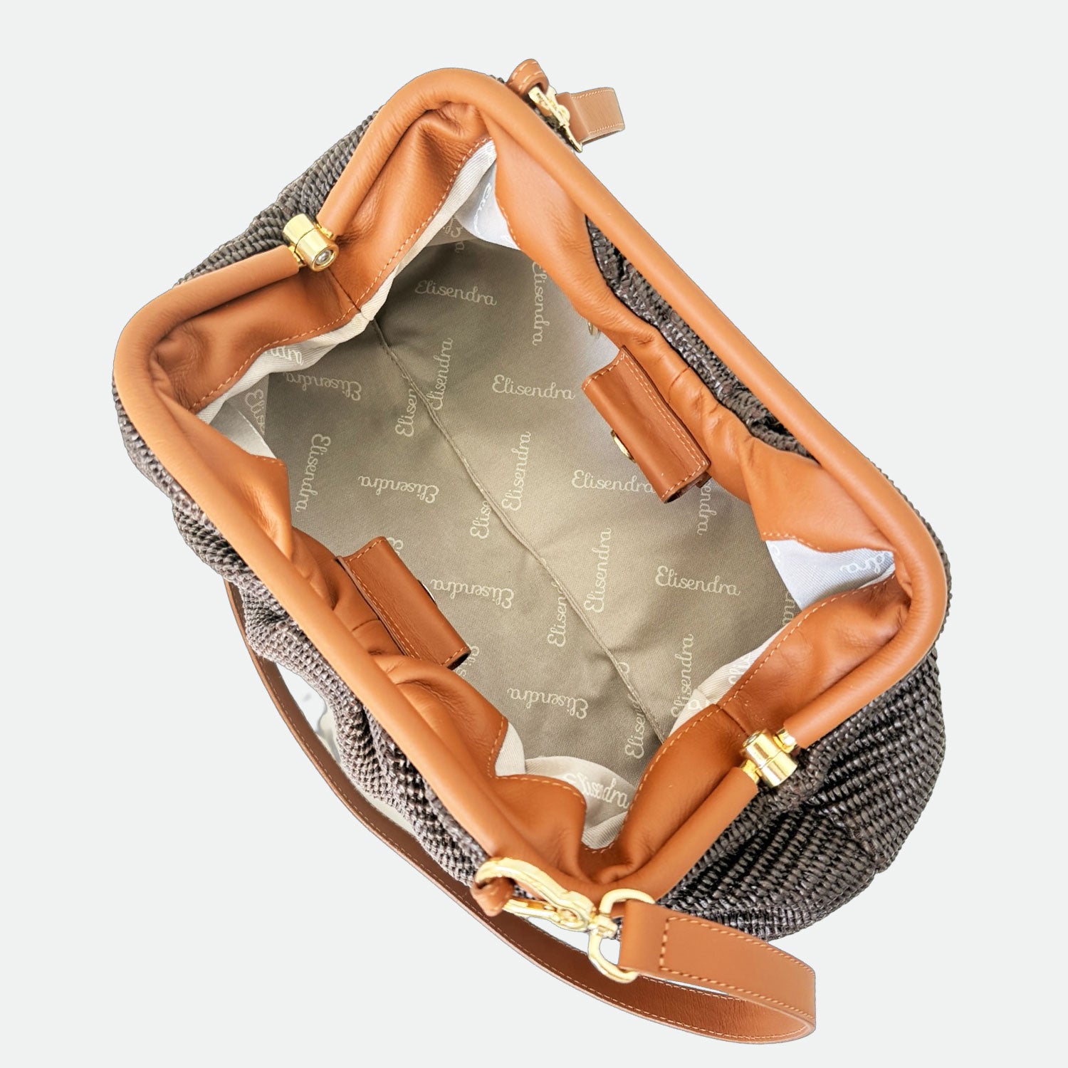 Maxi Clutch Malibù Testa di Moro Rafia e Pelle Liscia Vitello Oro