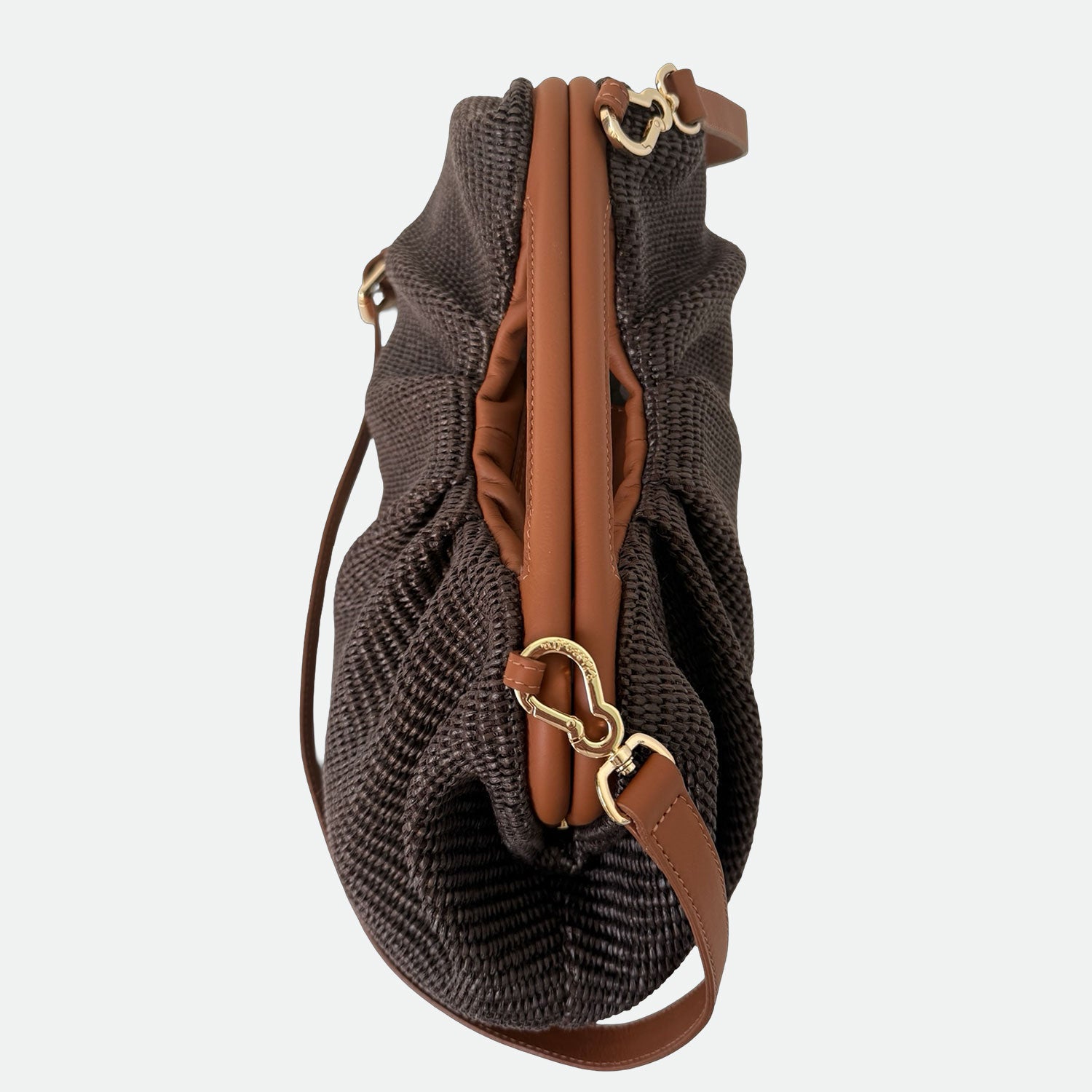 Maxi Clutch Malibù Testa di Moro Rafia e Pelle Liscia Vitello Oro