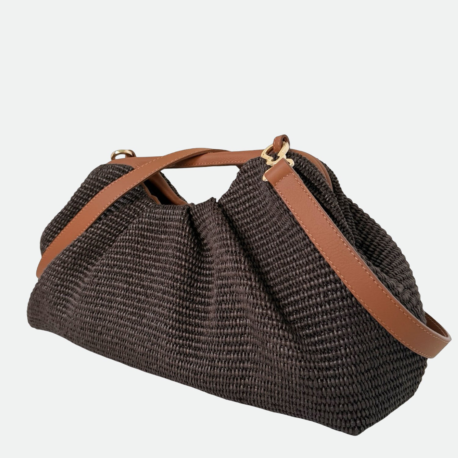 Maxi Clutch Malibù Testa di Moro Rafia e Pelle Liscia Vitello Oro