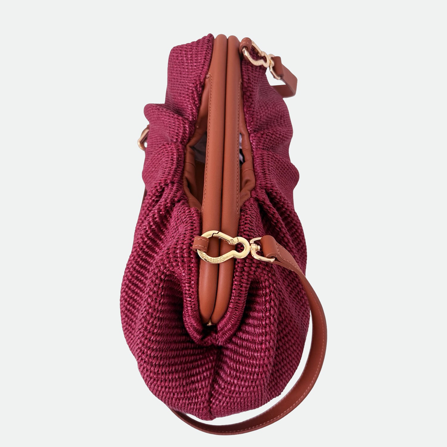 Maxi Clutch Malibù Mirtillo Rafia e Pelle Liscia Vitello Oro SPEDIZIONE DAL 06/05